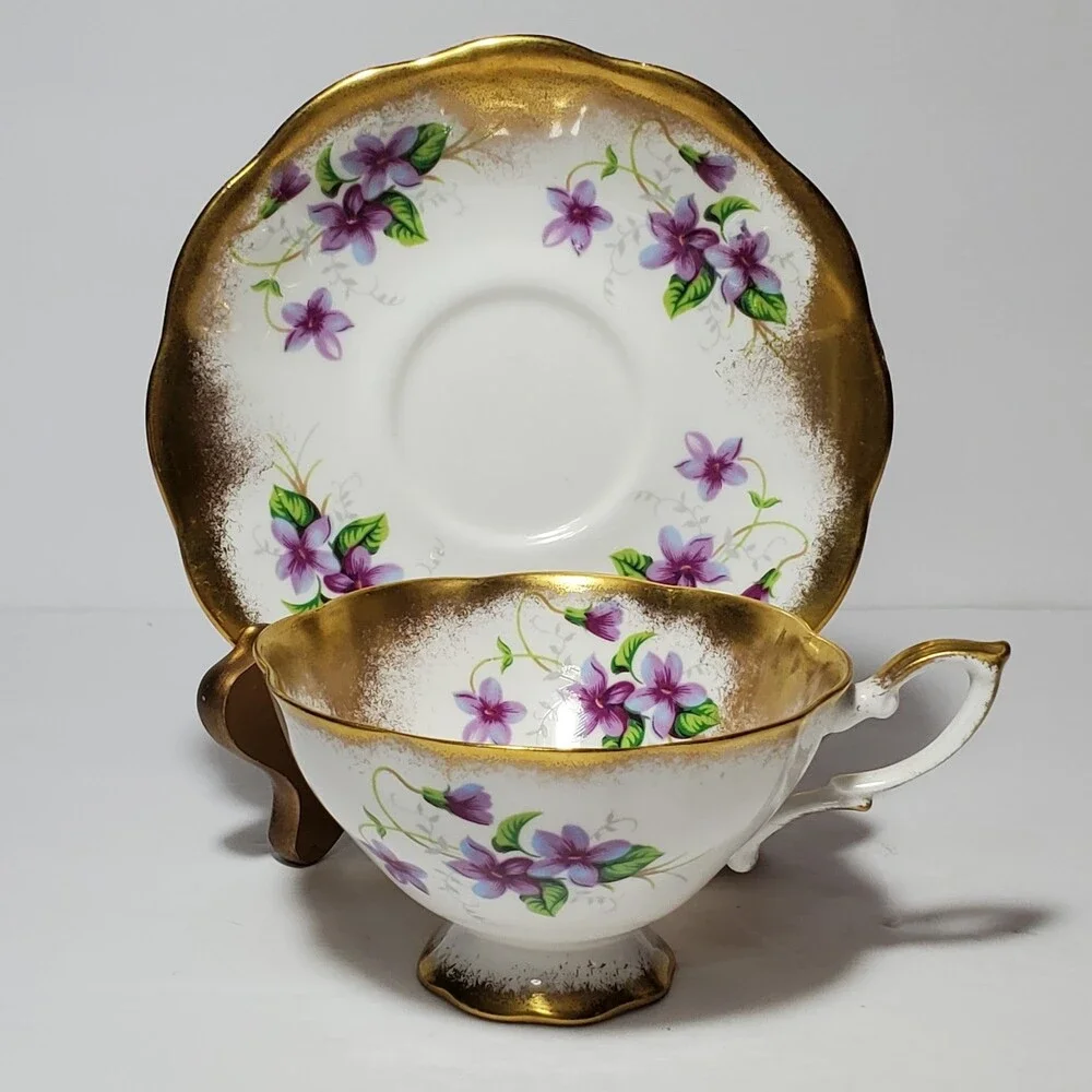 Royal Standard Teacup and Saucer Purple Violets Vintage